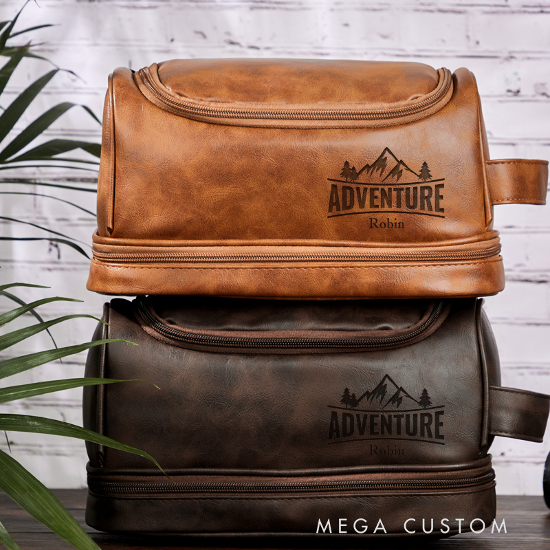 Personalized Adventure Toiletry Bag Leather Toiletry Bag Gift for Traveling Lovers Cool Travel Lover Gift for Him