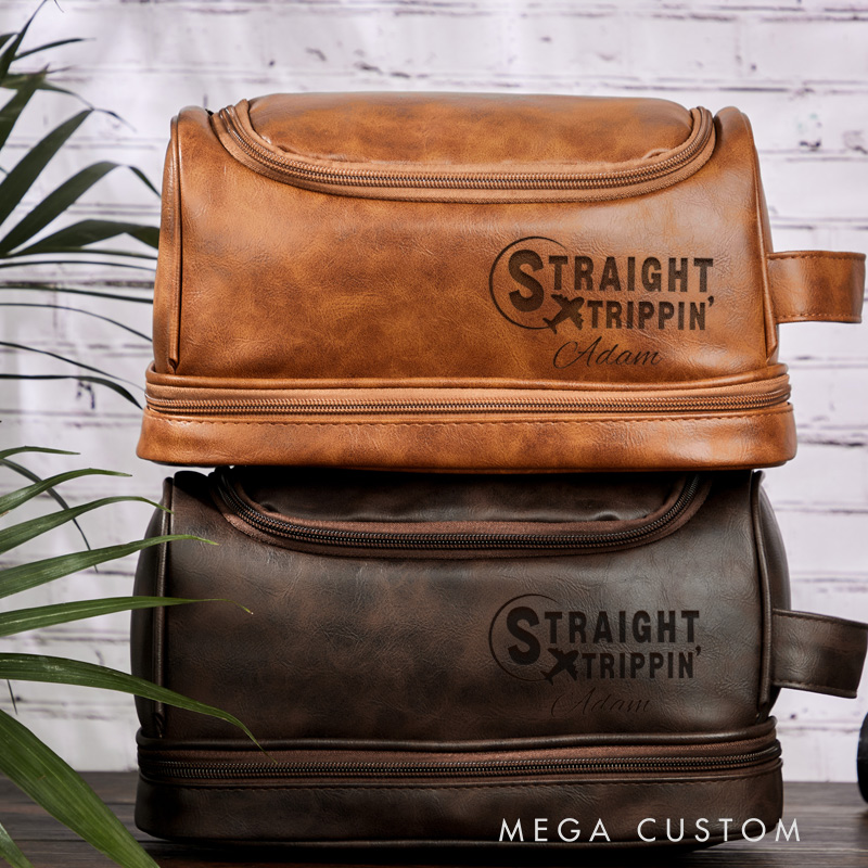 Personalized Straight Trippin Toiletry Bag Leather Toiletry Bag Gift for Traveling Lovers Cool Travel Gift for Him