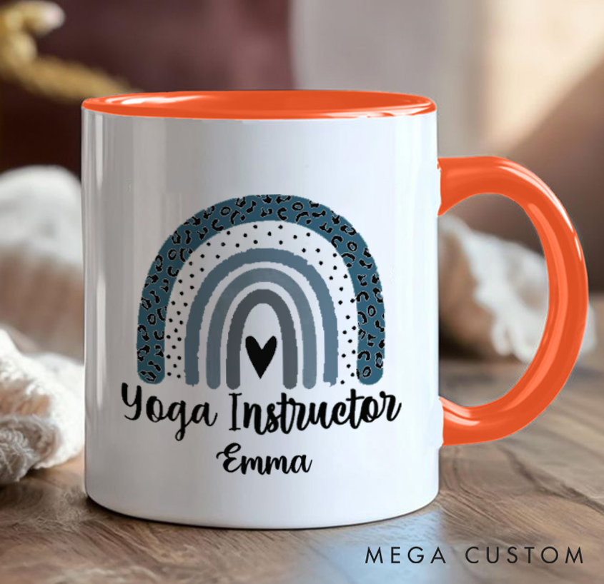 Personalized Yoga Instructor Mug with Hand-Drawn Rainbow Design Custom Name Perfect Gift for Yoga Lover