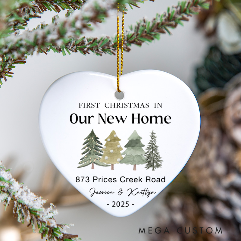 Personalized Housewarming Gift First Christmas in Our New Home Heart Ornament with Custom Name Address