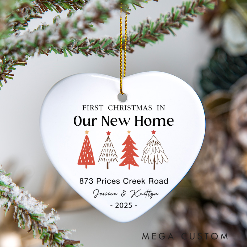 Personalized Housewarming New Home First Christmas Ornament Heart Design with Custom Name Address Date