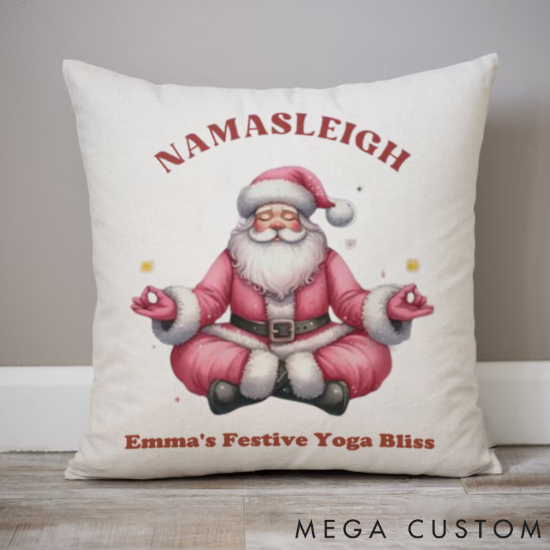 Personalized Namasleigh Yoga Pillows with Santa Meditation Design Custom Name Yoga Pillows Gift Idea for Yoga Lover