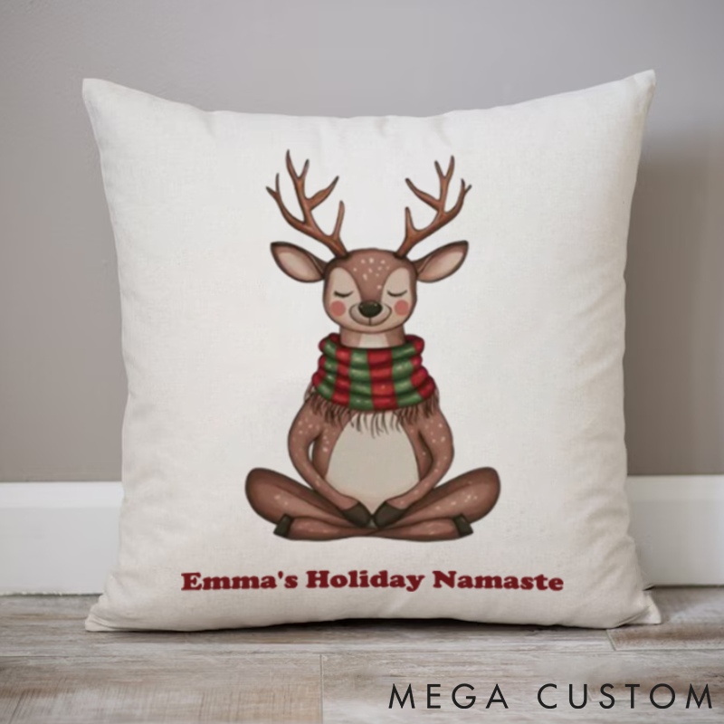 Personalized Yoga Pillows with Meditative Christmas Reindeer Design Custom Name Yoga Pillows Gift Idea for Yoga Lover