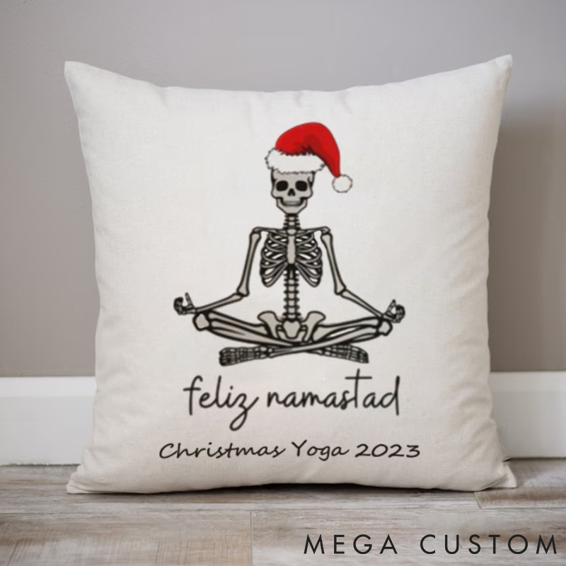 Personalized Feliz Namastad Yoga Pillows with Fun Skeleton Design Custom Name Yoga Pillows Gift Idea for Yoga Lover