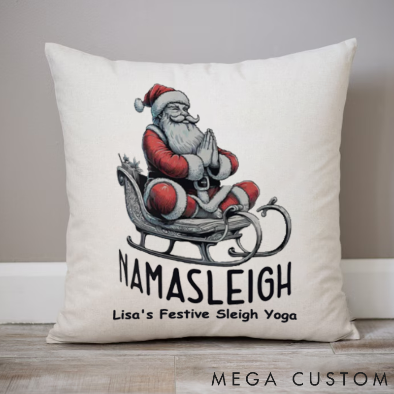 Personalized Namasleigh Yoga Pillows with Santa Meditation on Sleigh Custom Name Yoga Pillows Gift Idea for Yoga Lover and Christmas Decor