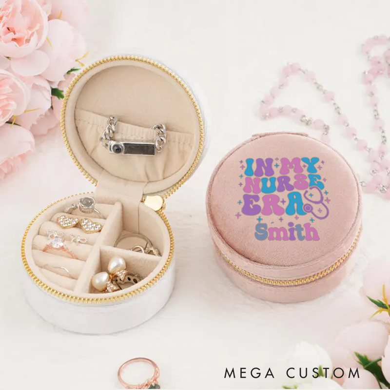 Personalized Velvet Jewelry Box for Nurse in My Nurse Era Round Jewelry Box Gift Nurse Appreciation Gift