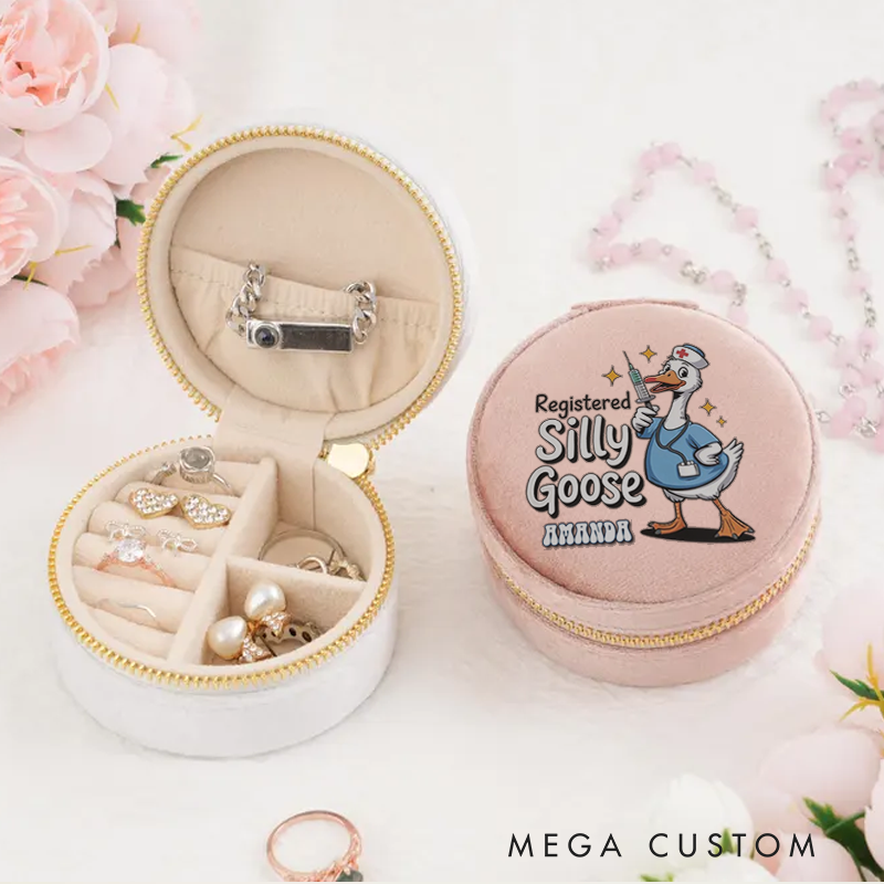 Personalized Velvet Jewelry Box for Nurse Registered Silly Goose Round Jewelry Box Gift Nurse Appreciation Gift
