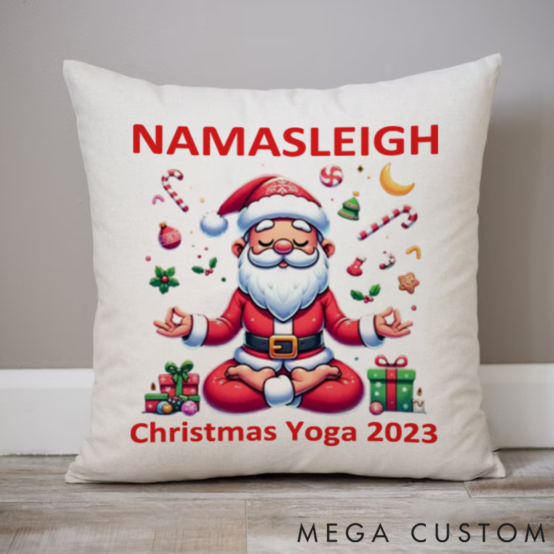 Personalized Namasleigh Christmas Yoga Pillows with Santa Meditation Design Custom Name Yoga Pillows Gift Idea for Yoga Lover and Christmas Decor