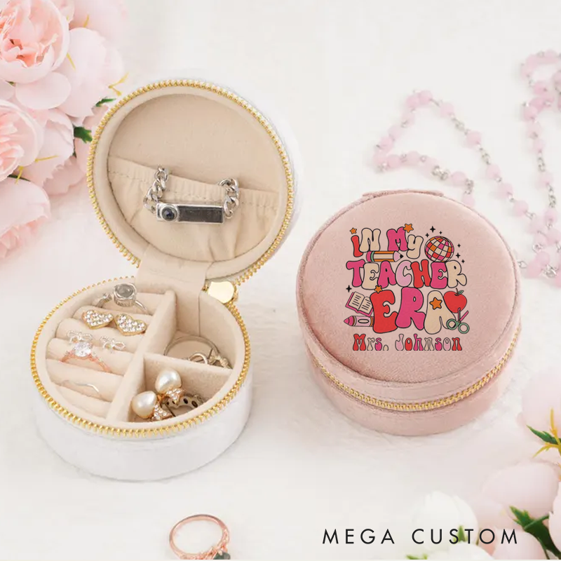 Personalized Velvet Jewelry Box for Teacher in My Teacher Era Round Jewelry Box Gift Teacher Appreciation Gift