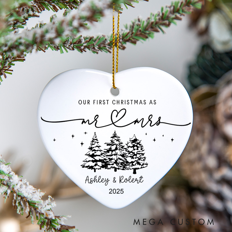 Personalized Housewarming First Christmas Ornament as Mr Mrs with Custom Name Year Wedding Decor