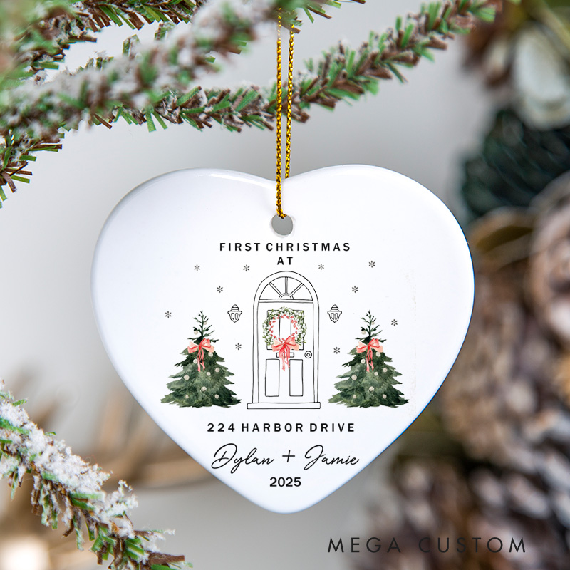 Personalized Housewarming First Christmas Ornament at Our New Home with Custom Name Address Year Keepsake Gift