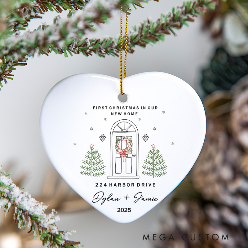 Personalized Housewarming First Christmas Ornament in Our New Home with Custom Name Address Year Home Decor