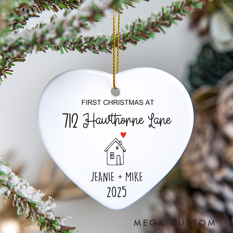 Personalized Custom Name Address Year Housewarming Ornament for First Christmas at Our New Home Gift