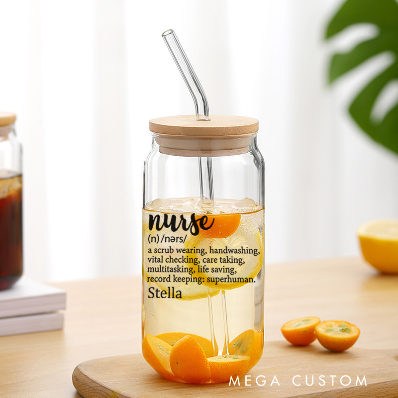 Personalized Nurse Tumbler with Lid and Straw Nurse Dictionary Style Definition Custom Glass Coffee Cup Nurse Appreciation Gift
