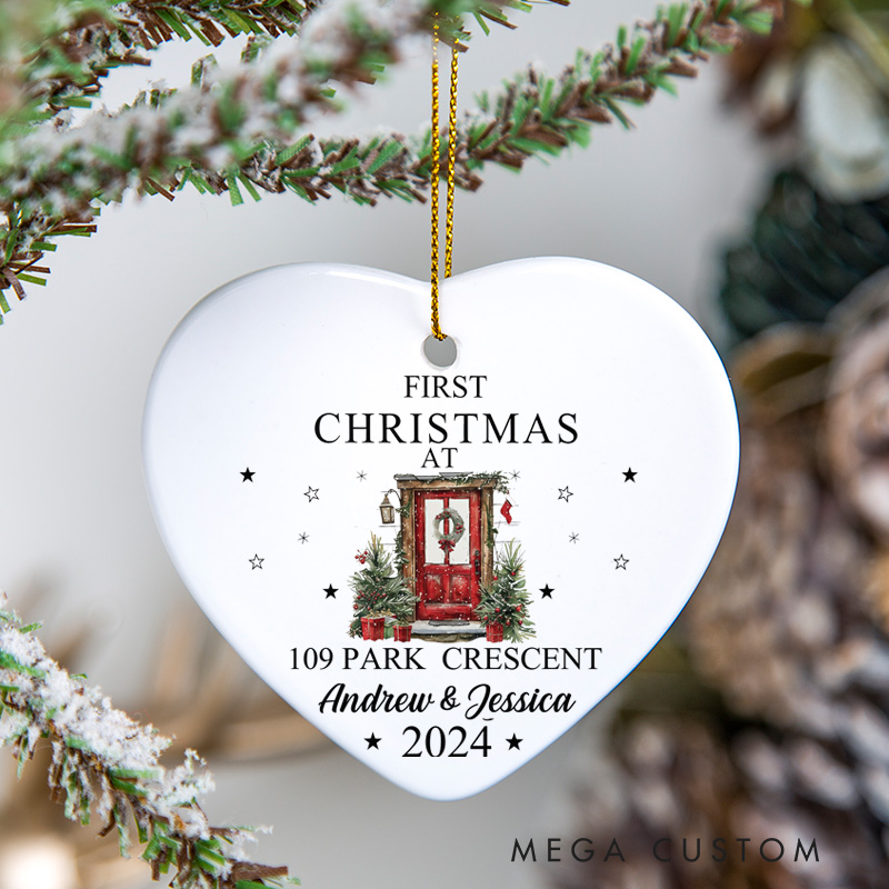 Personalized First Christmas at New Home Ornament Customizable Name Address Year Couple Gift