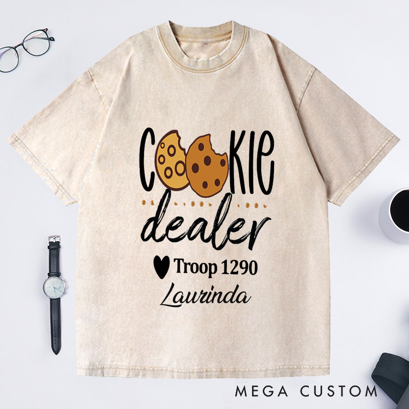 Personalized Cookie Dealer Washed T-Shirts Custom Cookie Dealer Troop Number Shirt