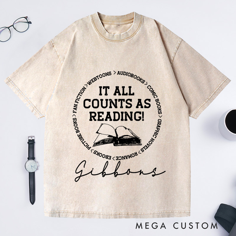 Personalized It All Counts As Reading Washed T-Shirts Book Lovers Shirt