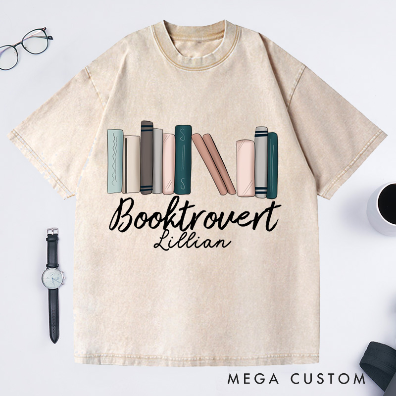 Personalized Booktrovert Washed T-Shirts Reader Gifts Shirt Book Lover Gift