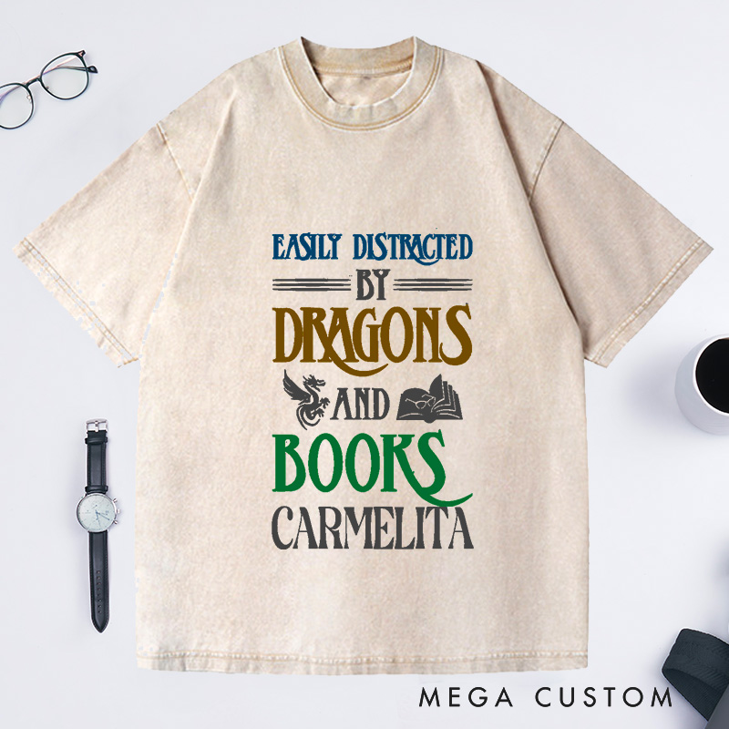 Personalized Dragon Shirt Bookworm Washed T-Shirts Reading Shirts Librarian Gift Book Lover T-Shirt