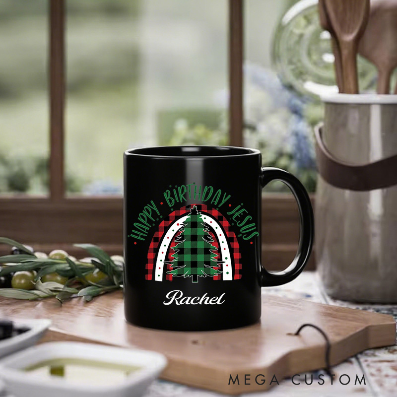 Personalized Happy Birthday Jesus Ceramic Mug with Name Christmas tree Coffee Mug Christian Christmas Gift