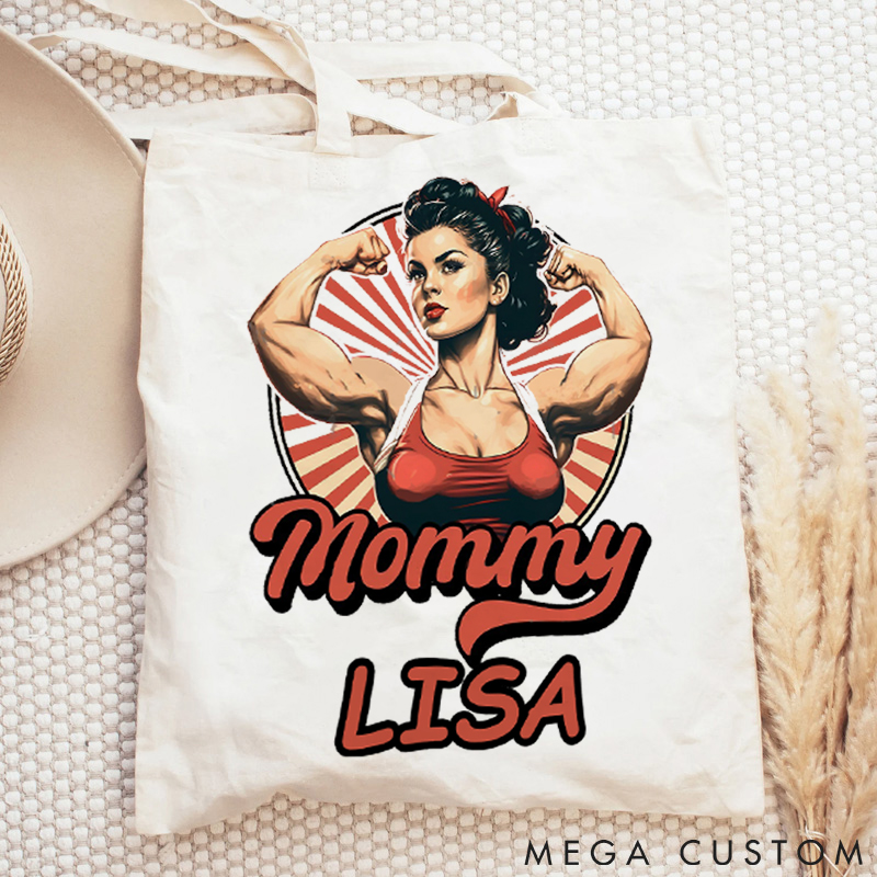 Personalized Gym Tote Bag with Empowering Mom Themed Fitness Graphic for Fitness Enthusiasts Bodybuilders and Gym Lovers
