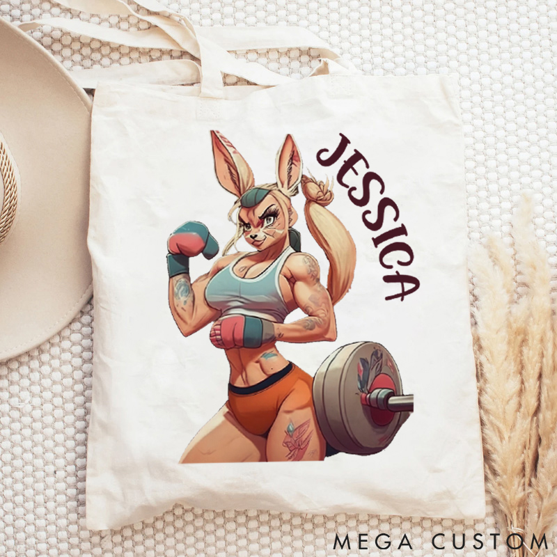 Personalized Gym Tote Bag with Fierce Boxing Kangaroo Design for Fitness Enthusiasts Bodybuilders and Gym Lovers