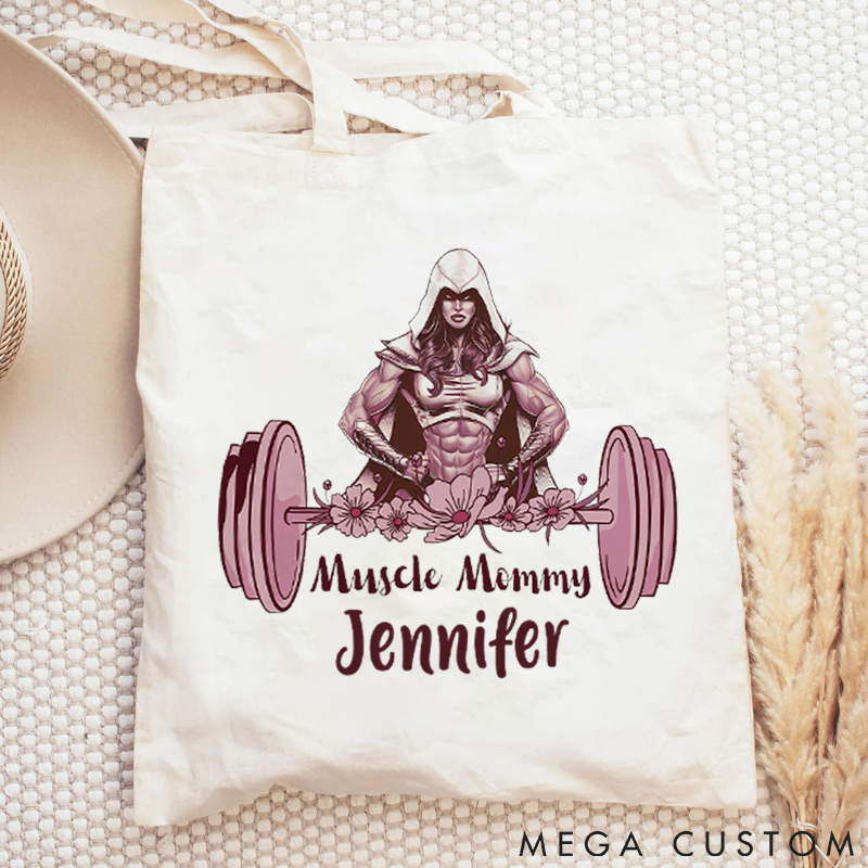 Personalized Gym Tote Bag with Muscle Mommy Empowering Weightlifting Design for Fitness Enthusiasts Bodybuilders and Gym Lovers