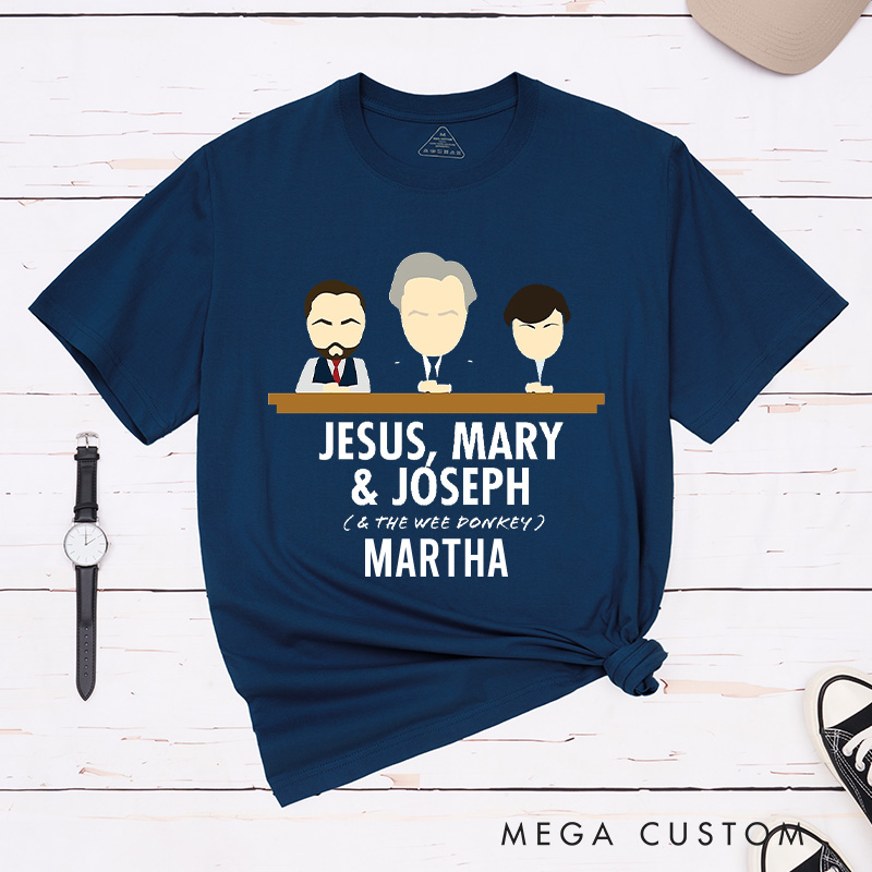 Personalized Jesus Mary Joseph & the Wee Donkey Cotton T-Shirt with Name Christian Classic T-Shirt Jesus Shirt Funny Christian Gift for Jesus Lover