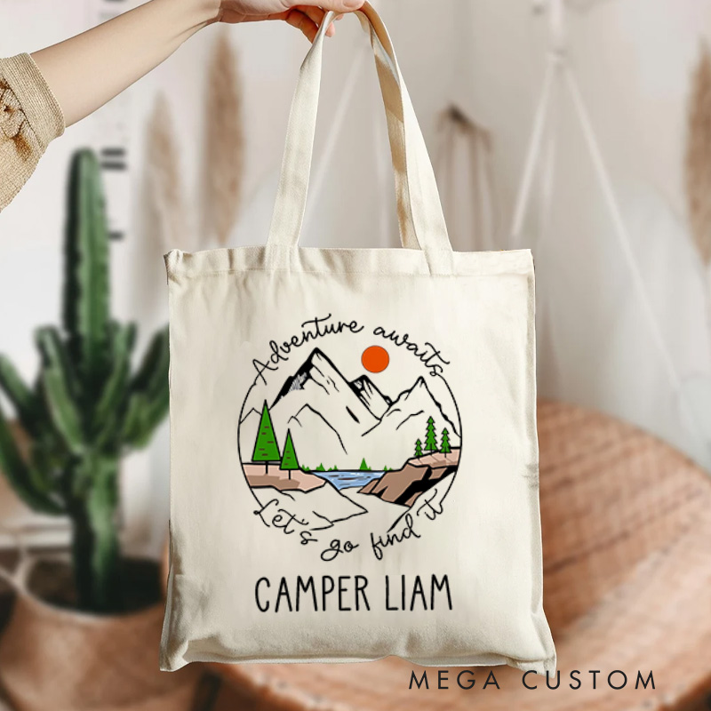 Personalized Adventure Awaits Tote Bag Nature Lovers and Explorers Bag Gift for Hiking Traveling