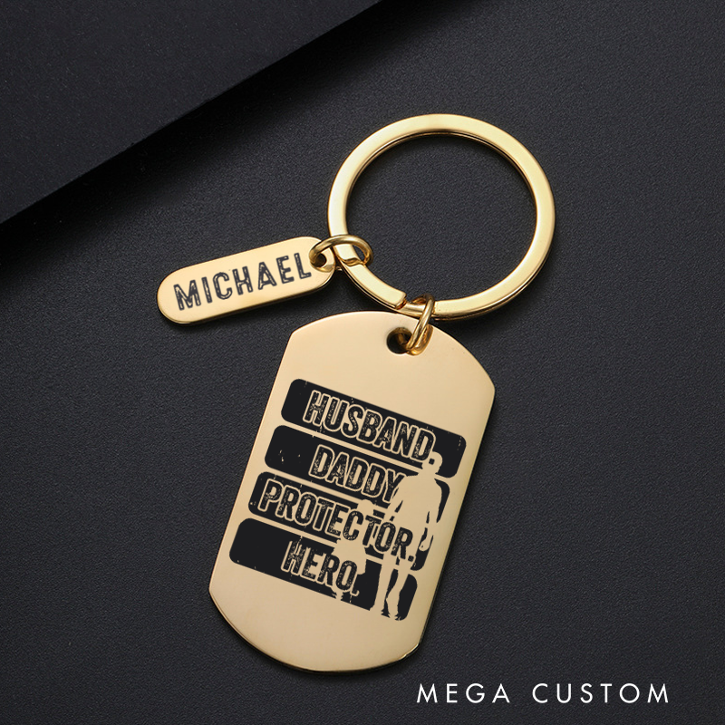 Personalized Police Officers Engraved Keychain Husband Father Protector Hero Keychain Appreciation Gift for Police Officers