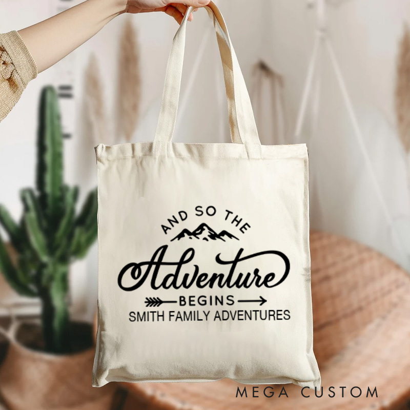 Personalized and so the Adventure Begins Tote Bag Outdoor Explorers Enthusiasts Bag Gift for Hiking Traveling
