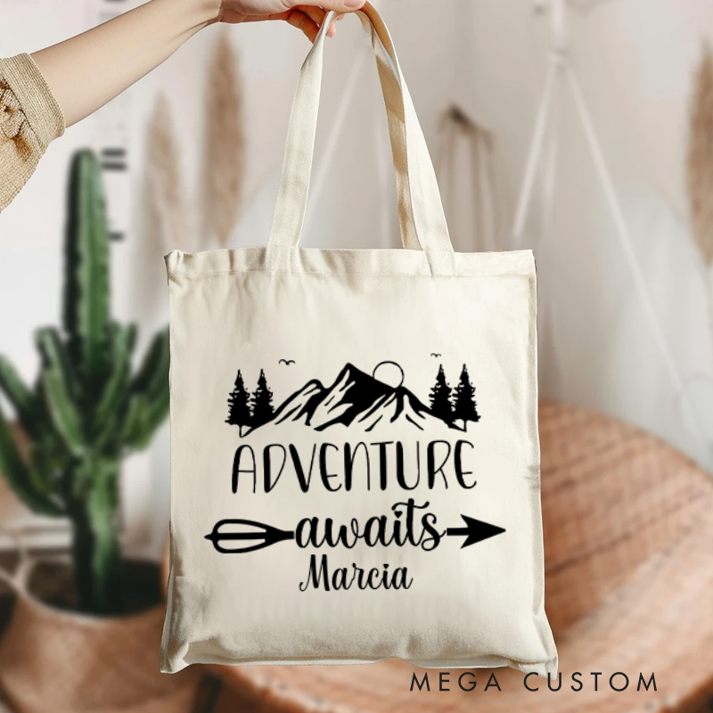 Personalized Adventure Awaits Tote Bag Outdoor Explorers Enthusiasts Bag Gift for Hiking Traveling 
