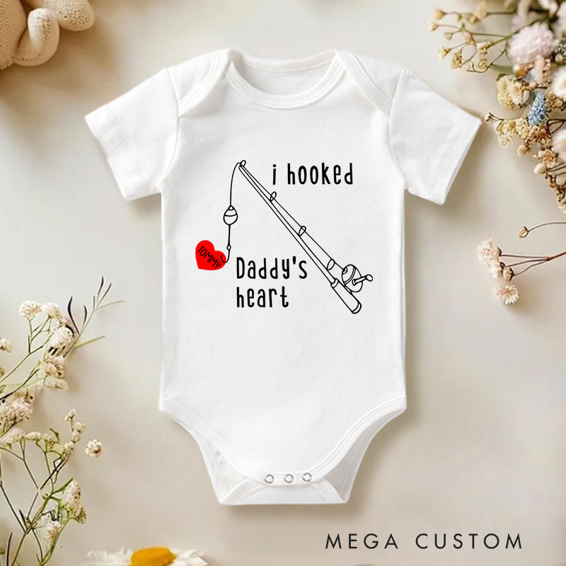 Personalized I Hooked Daddy's Heart Adorable Fishing Celebrating the Special Bond with Dad Baby Onesie