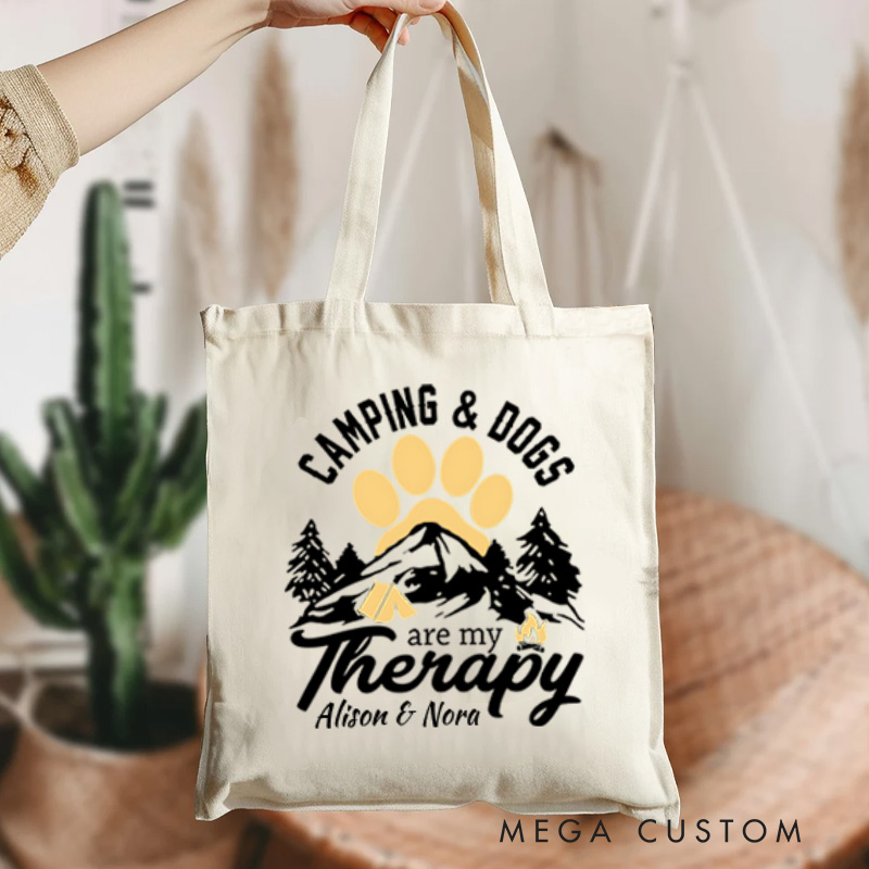 Personalized Camping and Dogs Tote Bag Gift for Nature Lovers Bag Camping Hiking Traveling 