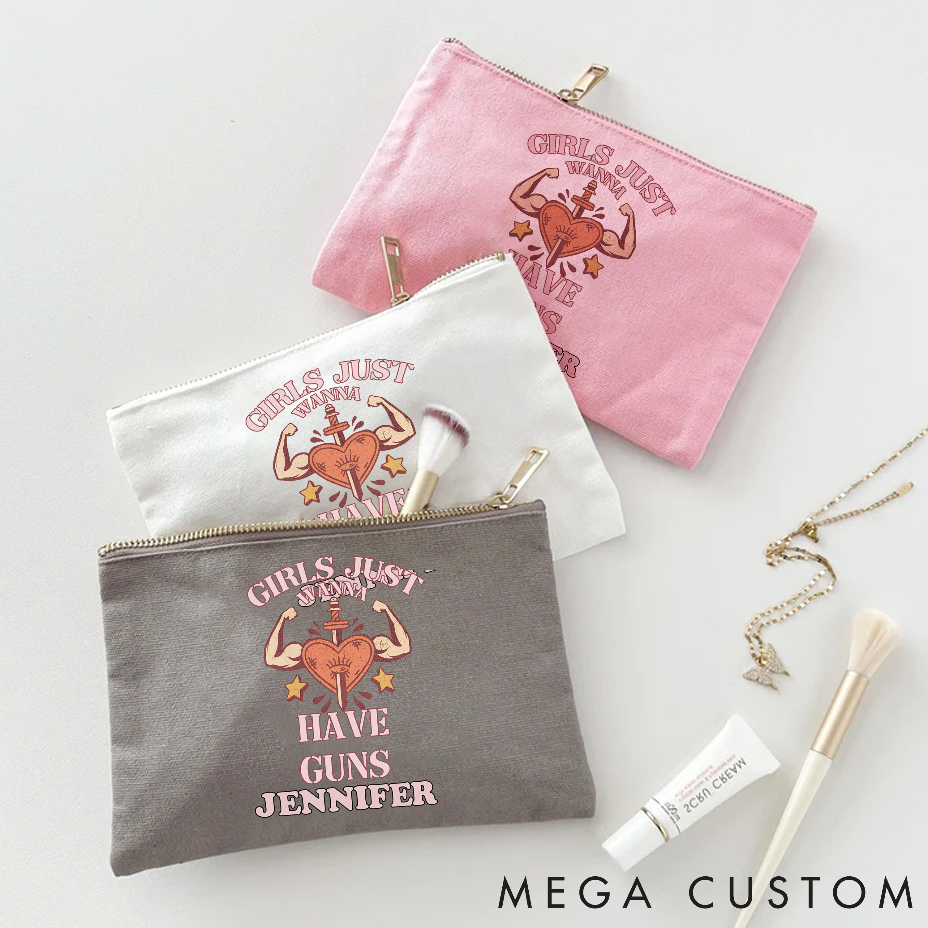 Personalized Zipper Makeup Bag with Empowering Arm Workout Theme for Fitness Enthusiasts Bodybuilders and Gym Lovers