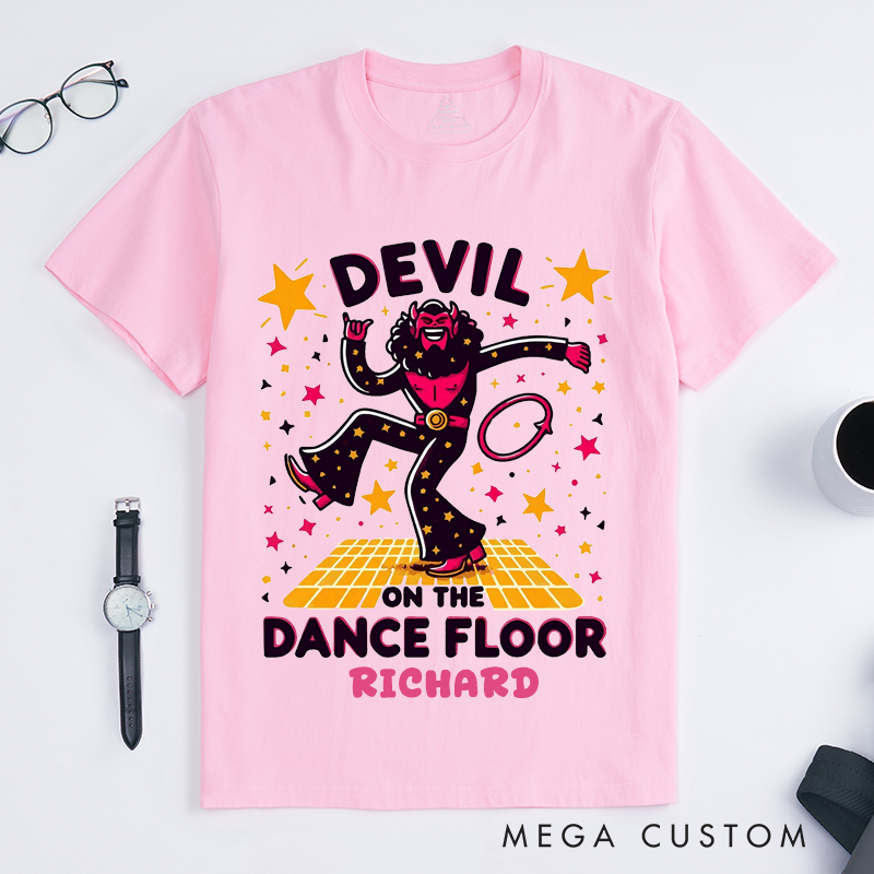 Personalized Devil Disco Dance Floor T-Shirts Retro Funny Dancing Gift for Men Custom Cool Dance Lover Apparel for Father Brother Friends