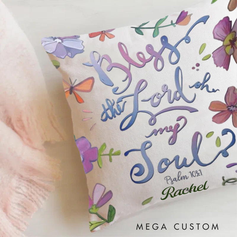 Personalized Bless the Lord Oh My Soul Throw Pillow Cover with Name Home Decor Psalm 103:1 Bible Verse Throw Pillow Religious Gift