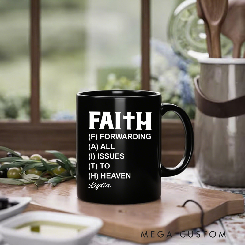 Personalized Faith Forwarding All Issues to Heaven Ceramic Mug with Name Religious Gift Birthday Gift for Christians