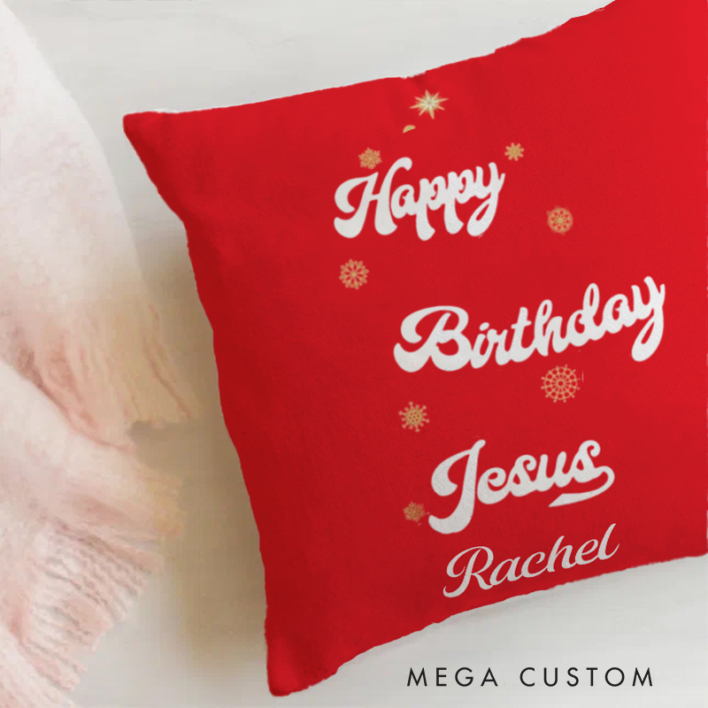 Personalized Happy Birthday Jesus Throw Pillow with Name Birthday Gift for Family Religious Gift for Christian Christmas Gift