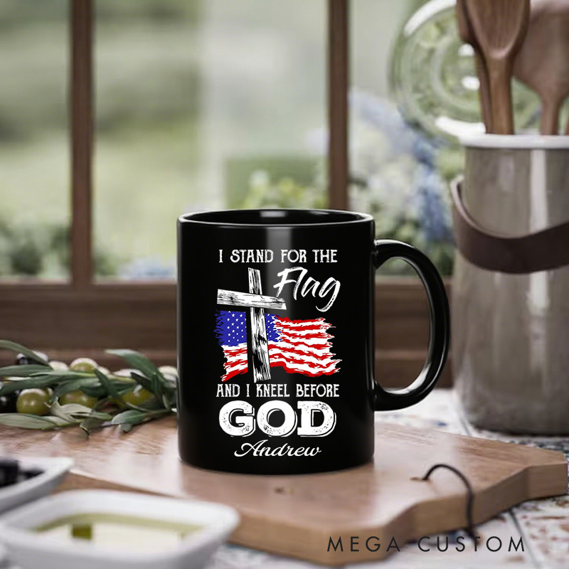 Personalized I Stand for the Flag and I Kneel Before God Ceramic Mug with Name Religious Gift Birthday Gift for Men