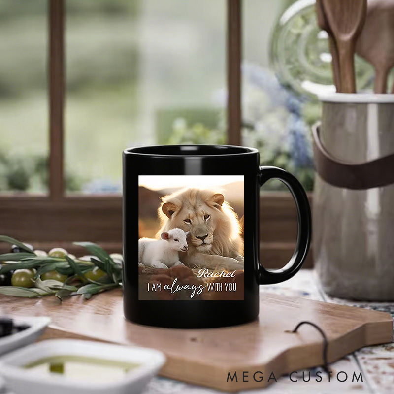 Personalized I Am Always with You Lion and Lamb Ceramic Mug with Name Religious Gift Birthday Gift for Christians