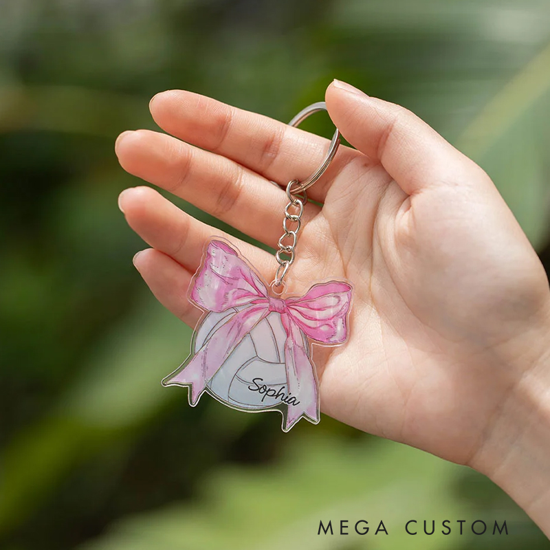 Personalized Sports Ball Keychain with Ribbon Design 