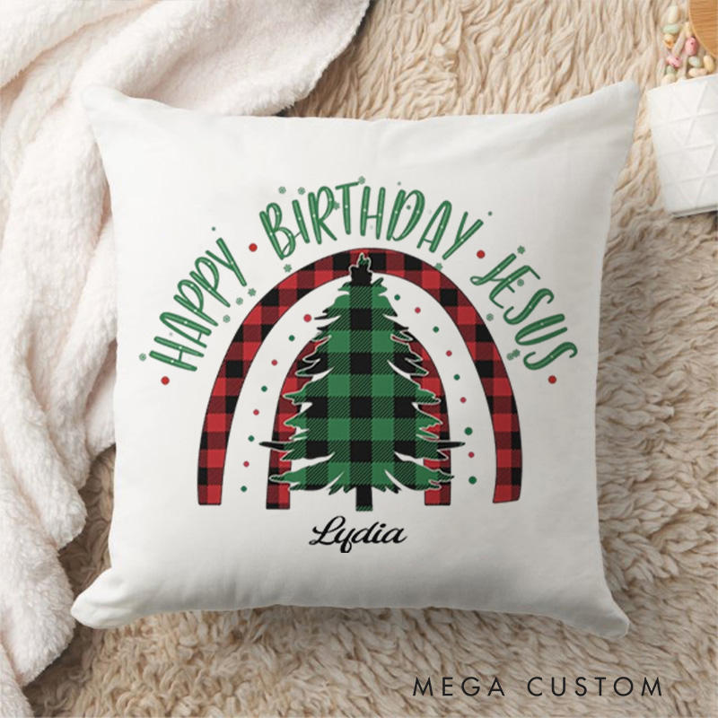 Personalized Happy Birthday Jesus Throw Pillow Cover with Name Home Decor Christmas Tree Throw Pillow Religious Gift Christmas Gift