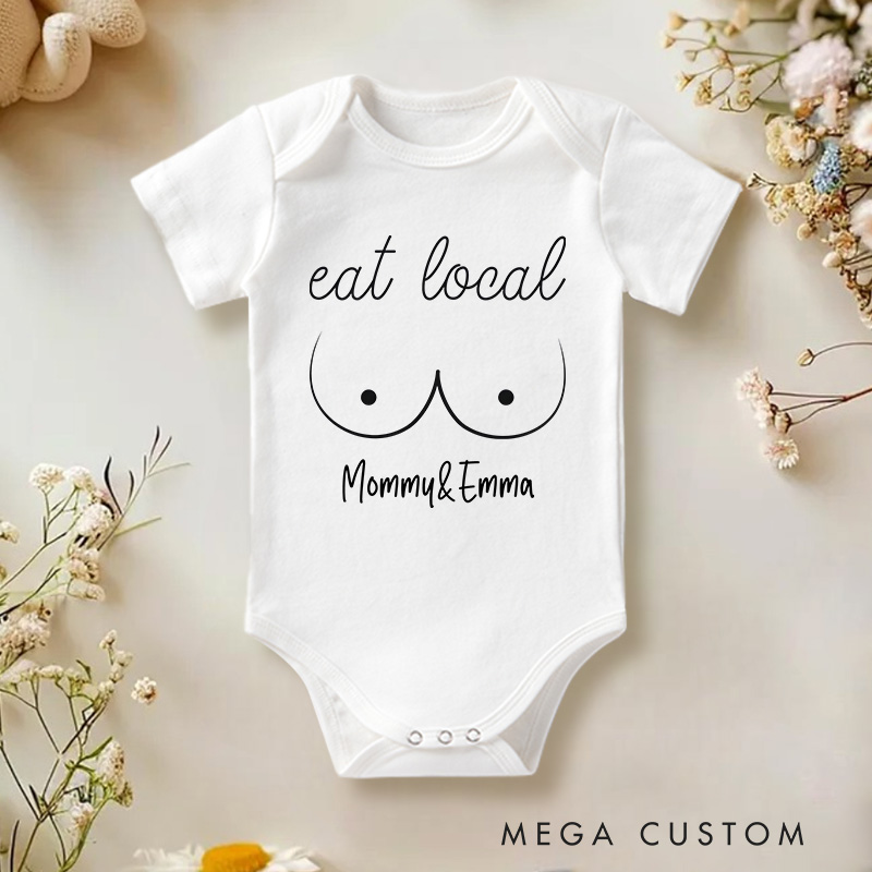 Personalized Funny Eat Local Breastfeeding Baby Onesie Gift for Baby