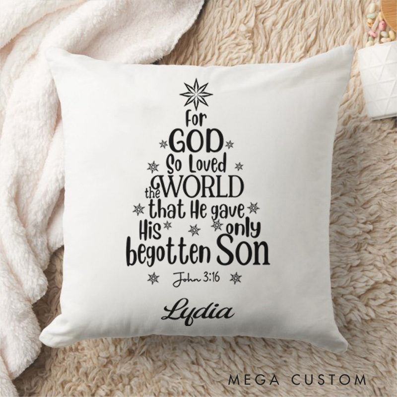 Personalized for God so Loved the World Throw Pillow Cover with Name Home Decor John 3:16 Christian Christmas Tree Throw Pillow Christmas Gift