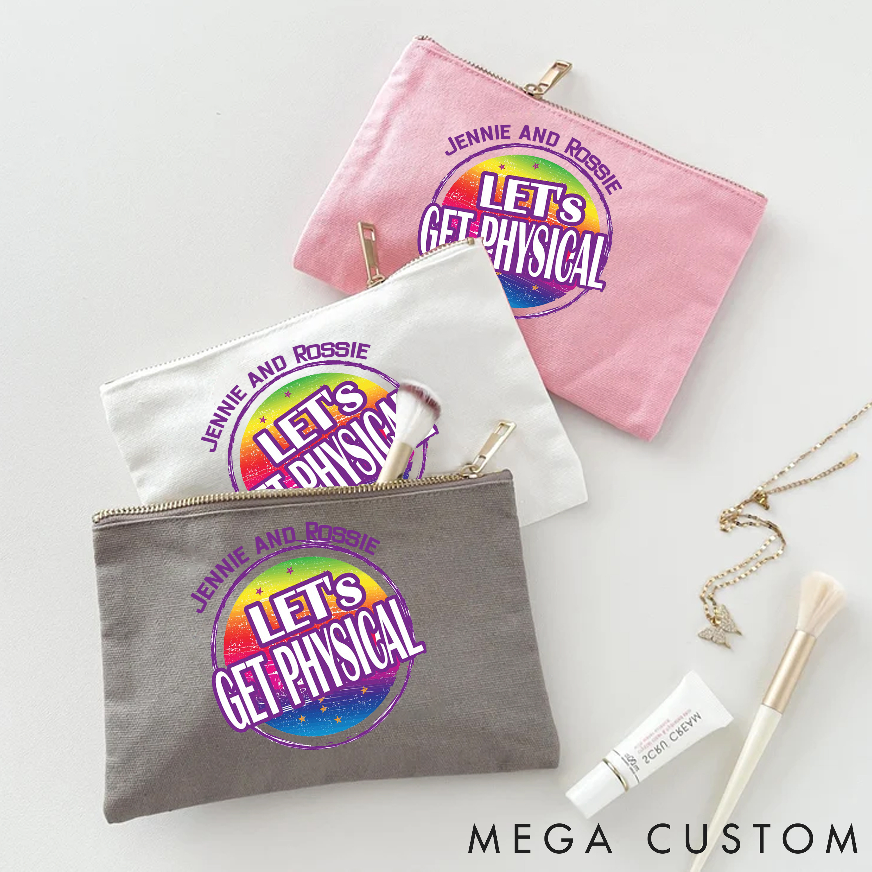 Personalized Zipper Makeup Bag with Retro and Colorful Gym Design for Fitness Enthusiasts Bodybuilders and Gym Lovers