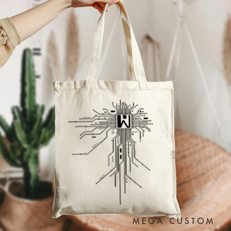 Personalized Digital Circuitry Technology Lovers Tote Bag Programmer Compute Enthusiasts Bag Gift for Geek Nerd