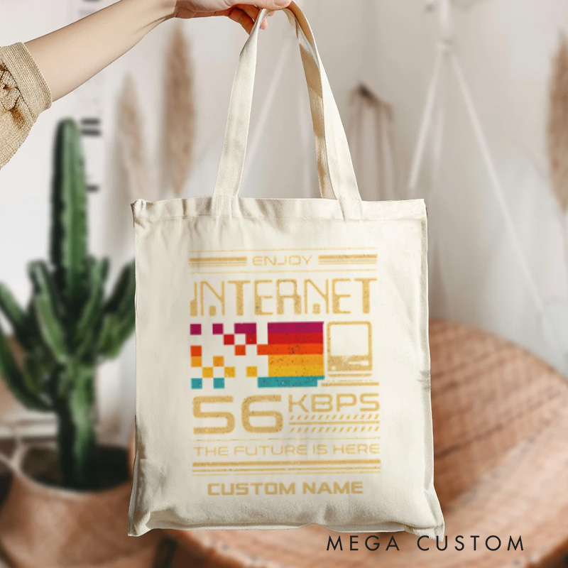 Personalized Retro Internet Technology Lovers Tote Bag 56kbps Nostalgia Programmer Compute Enthusiasts Bag Gift for Geek Nerd