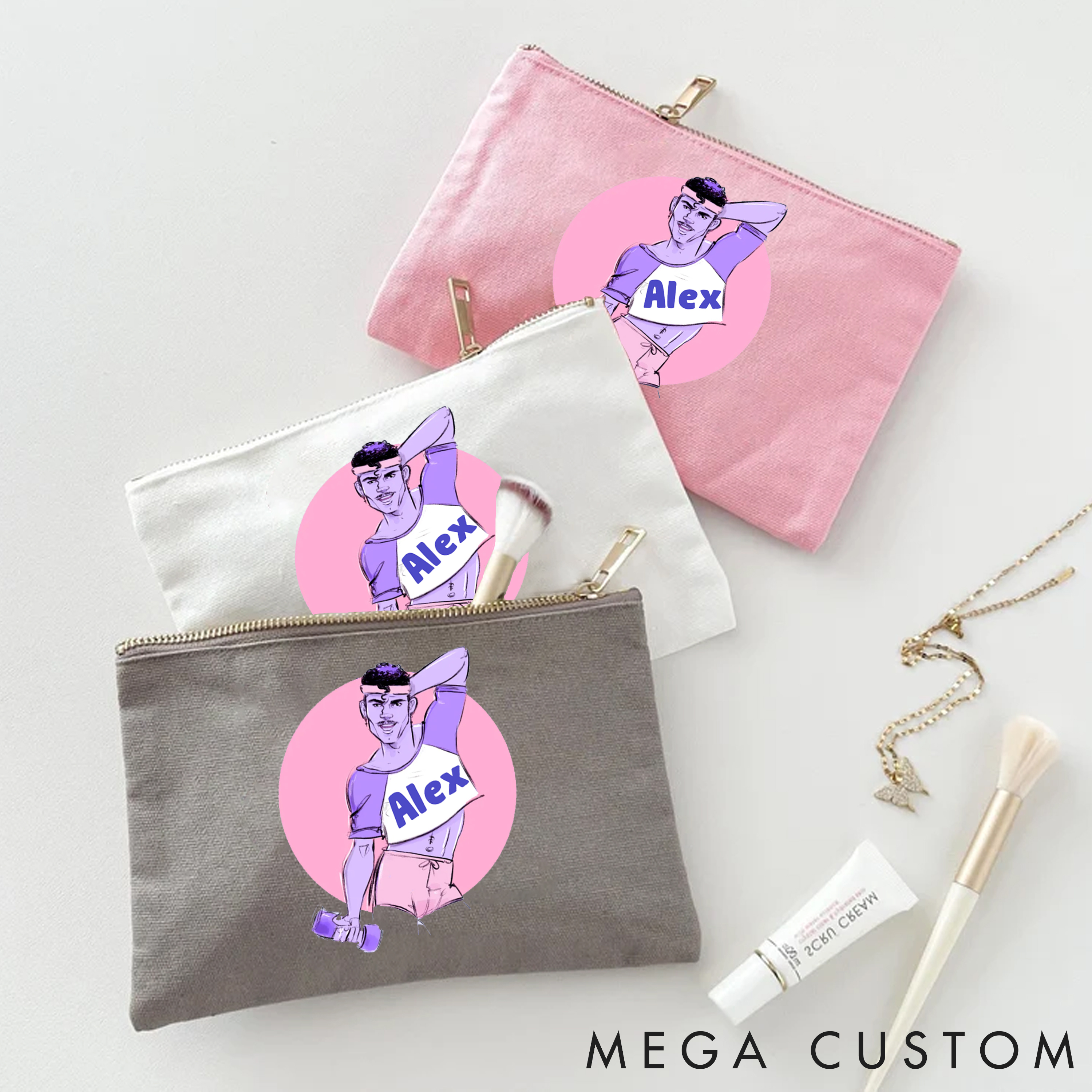 Personalized Zipper Makeup Bag with  Unique Gift Vibrant Fitness Artwork for Fitness Enthusiasts Bodybuilders and Gym Lovers