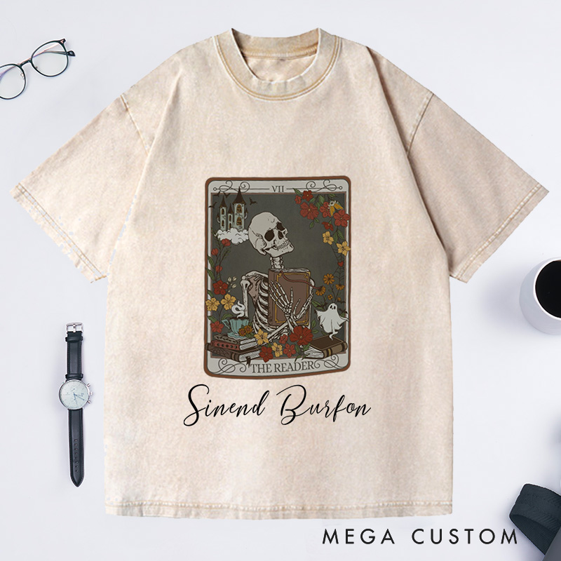 Personalized the Reader Tarot Card Washed T-Shirts Witchy Stuff Book Lover Gifts Reader Shirt Teacher Gift Reading Shirt